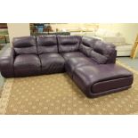 A Barker & Stonehouse purple leather corner lounge settee