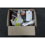 A box of assorted mobile phone cases