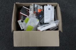 A box of assorted mobile phone cases