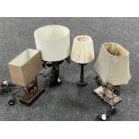 Three contemporary figural table lamps and one further lamp