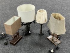 Three contemporary figural table lamps and one further lamp