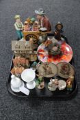 A tray of pair of Hummel plates on stands, Lilliput Lane cottages, Royal Doulton Bunnykins,