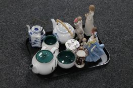 An oriental blue and white teapot, Royal Doulton figure Adrienne,