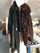 A vintage gent's woollen over coat and a faux fur coat