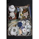 Two boxes of assorted china - Navy Rum decanter, tea china,