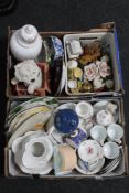 Two boxes of assorted china - Navy Rum decanter, tea china,