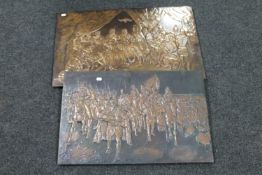 Two copper relief plaques