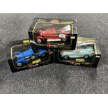 Three boxed Burago 1/18 scale die cast vehicles : Alpha Romeo Monza,