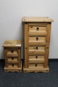 A Mexican pine narrow five drawer chest and three drawer chest (2)