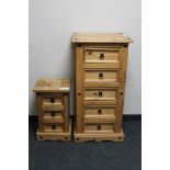 A Mexican pine narrow five drawer chest and three drawer chest (2)