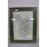 A gilt framed ordnance survey map of Derbyshire
