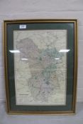 A gilt framed ordnance survey map of Derbyshire