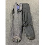 Two heavy duty fishing rod bags containing rod cases and fishing parasols