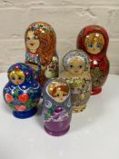 Five painted Russian Babushka dolls