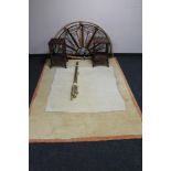 Two bamboo and wicker headboards, two side tables,