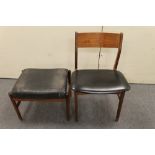 A Danish teak dining chair and a dressing table stool
