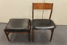 A Danish teak dining chair and a dressing table stool