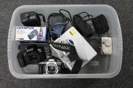 A box of assorted cameras - Canon Eos 1000f,