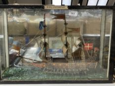 A 20th century display case containing a wooden galleon "The Royal Sovereign"