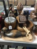 A tray of biscuit barrel, bowls,