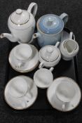 A tray of eleven piece Queen Elizabeth Golden Jubilee tea service and a Le Creuset teapot