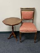 An antique mahogany dining chair and a wine table