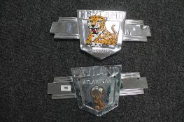 Two 20th century chrome Leyland plaques
