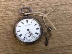 A silver open face key wound pocket watch signed Pain Brothers,