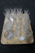 A tray of assorted glass ware - crystal wine glasses,