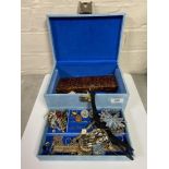 A jewellery box of silver and costume jewellery, wristwatches,