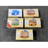 Five boxed Corgi Classics die cast buses