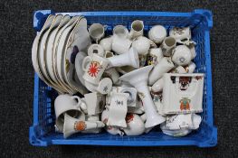 A basket of WW1 crested china and six Royal Worcester shallow dishes