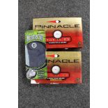 Two boxes of Pinnacle golf balls and a golf glove