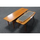 Two mid 20th century teak coffee tables and a mirror on teak board