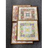 Four framed needlework panels