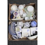 Two boxes of Ringtons ware - caddies, vases, teapots,