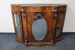 A Victorian rosewood serpentine front triple mirror door sideboard (no marble top)