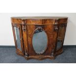 A Victorian rosewood serpentine front triple mirror door sideboard (no marble top)