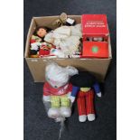 A box of mid 20th century and later dolls, soft toys,