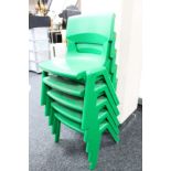Five green plastic Postura Plus Selbel child's chairs