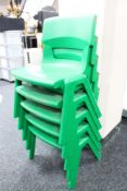 Five green plastic Postura Plus Selbel child's chairs