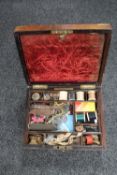 A Victorian brass mounted rosewood workbox and contents