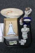 A tray of Maling vases, Royal Doulton Gemstones figures,