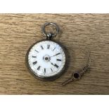A continental silver fob watch with enamelled dial,