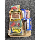 A tray of late 20th century boxed die cast cars - Corgi buses and cars,