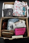 Two boxes of assorted lady's handbags