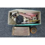 A box of sewing accessories, thread etc,