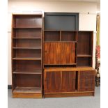 A mid 20th century Danish rosewood effect bookshelf and matching shelving unit