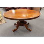 A Victorian mahogany oval tilt topped breakfast table on four way pedestal