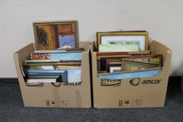 Two boxes of framed oils and watercolours by J.I.